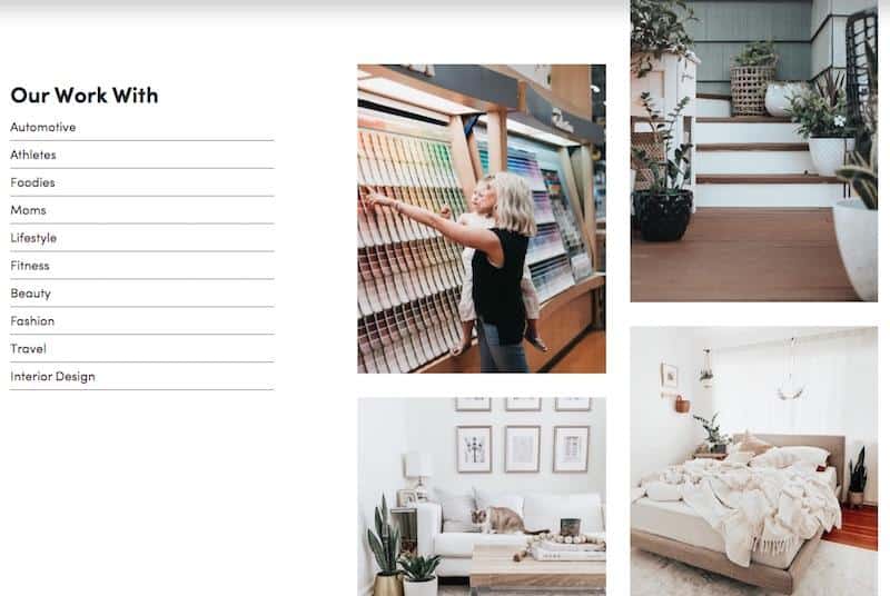 Influencer website example