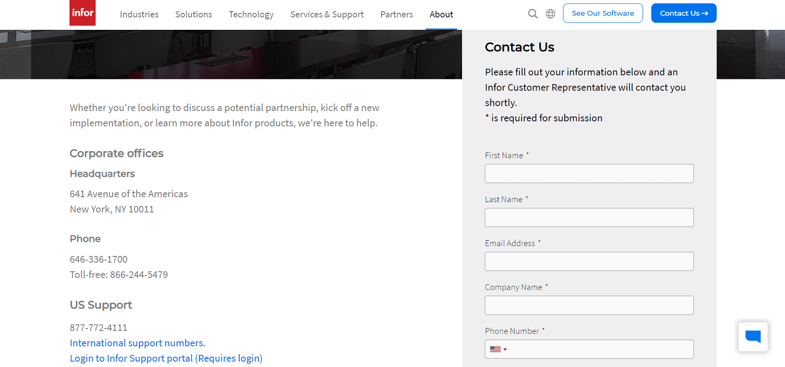 Infor Contact Page