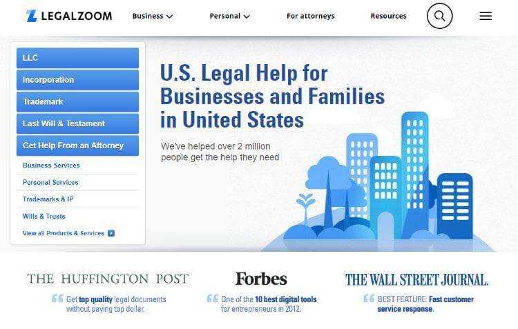 legalzoom homepage