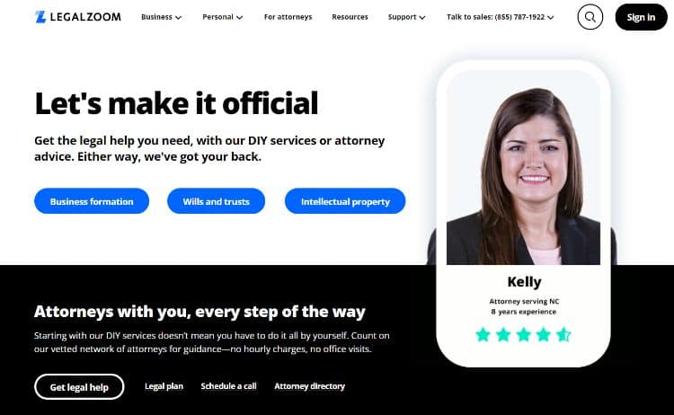 legalzoom homepage