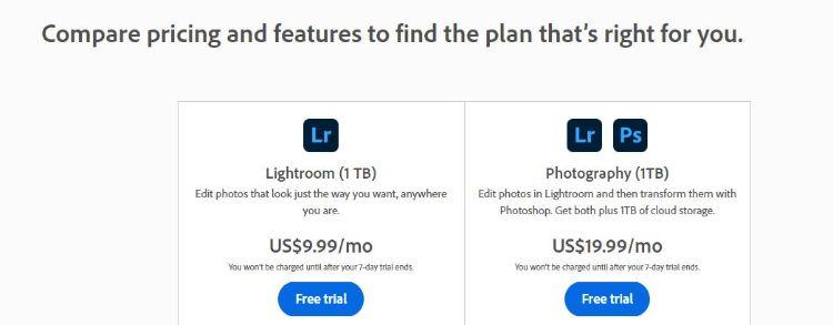 lightroom pricing