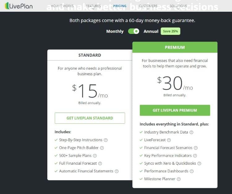 livePlan pricing