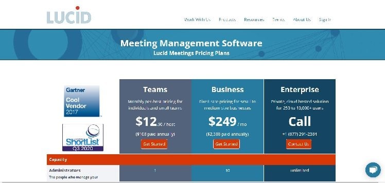 Lucid Meetings Pricing Page