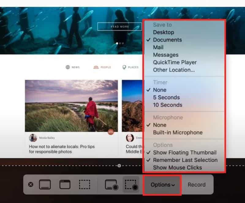 Macbook Screenshot toolbar options