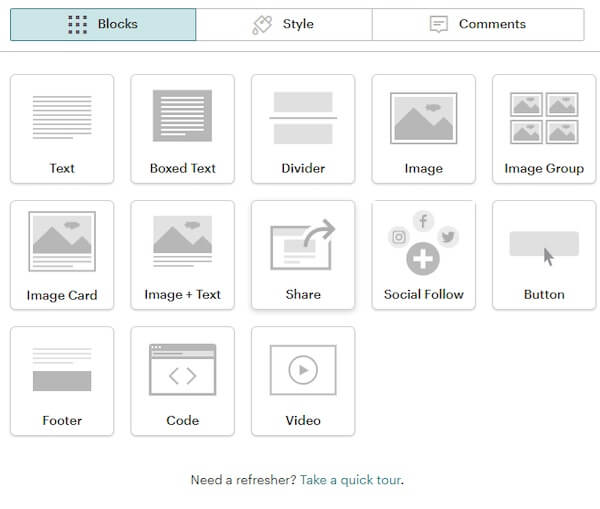 MailChimp content blocks