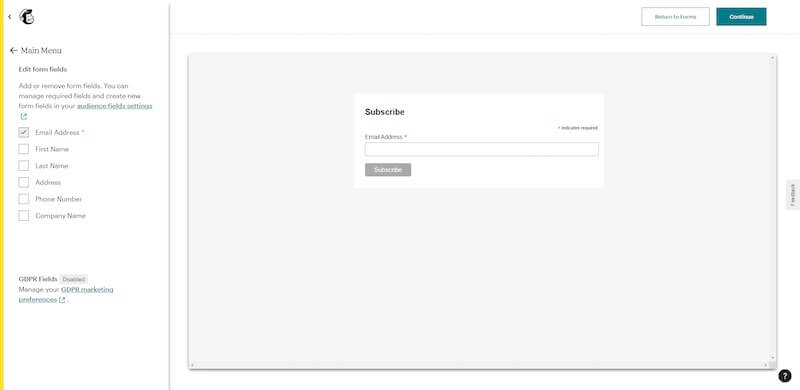 Mailchimp signup forms 