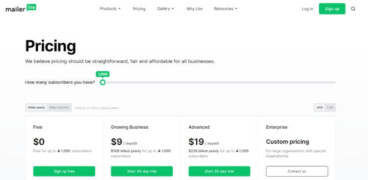 mailerlite pricing