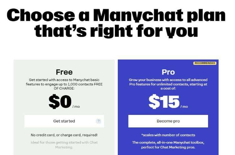 manychat pricing