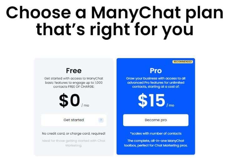 manychat pricing