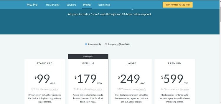 Moz Pro Rank Checker Pricing Page