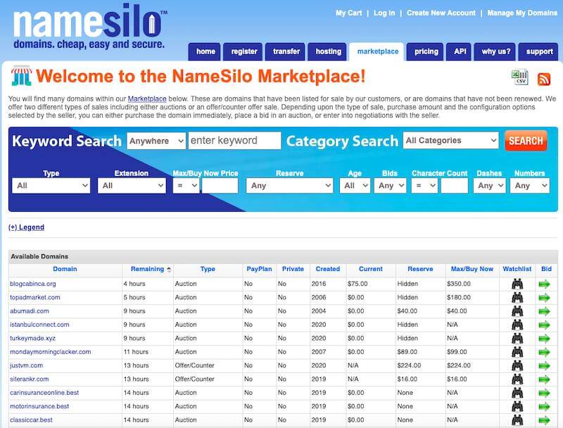 Namesilo Marketplace