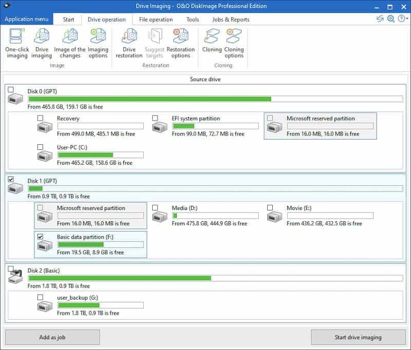 O&O DiskImage dashboard
