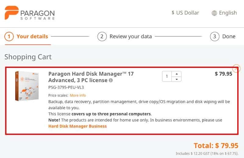 Paragon Drive Copy Professional pricing