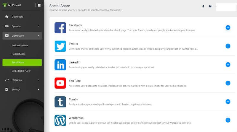 podbean social share options 