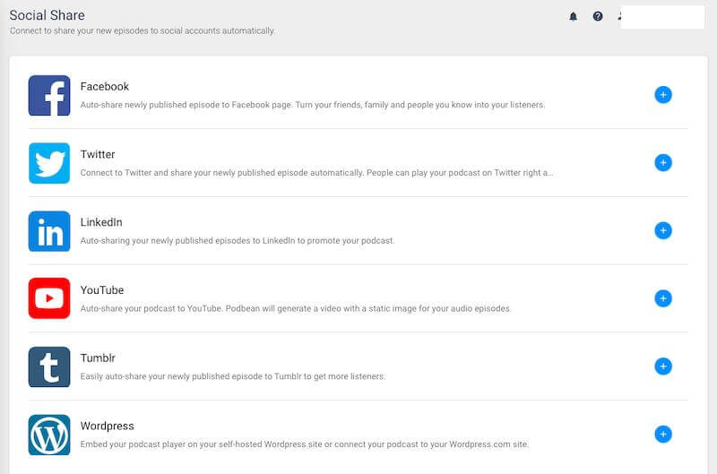 Podbean social sharing options