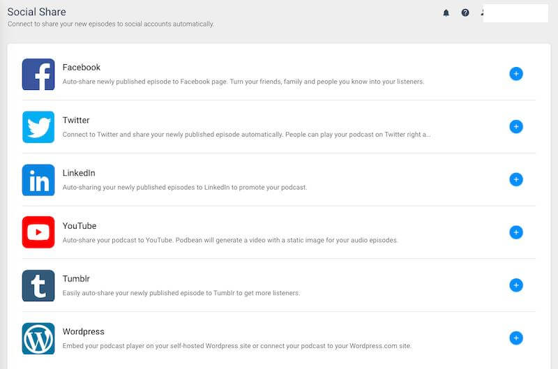 Podbean social sharing options 