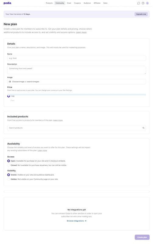 Podia membership setup 