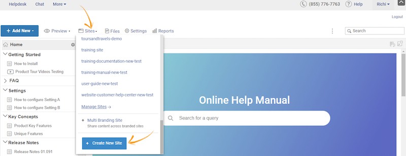 ProProfs: Create New Site