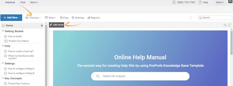 ProProfs: Edit Home