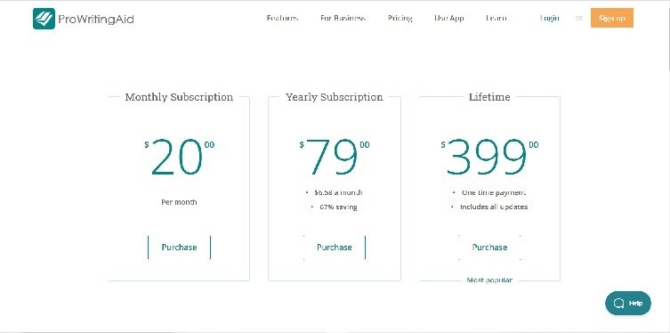 ProWritingAid Pricing Page