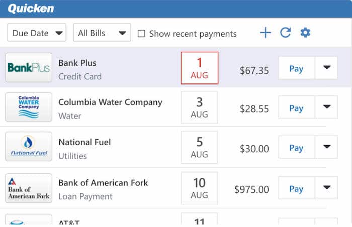 Quicken bill management