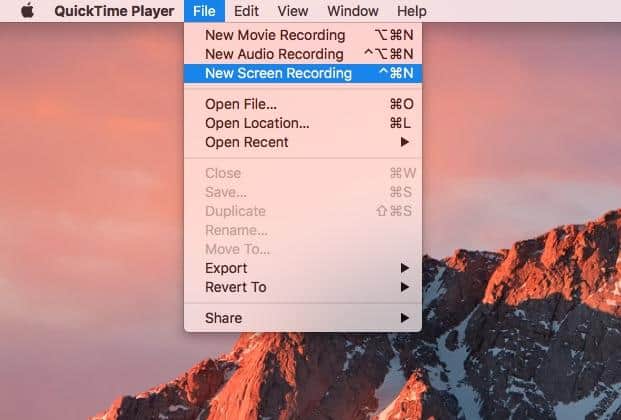 QuickTime Player New Screen Recording