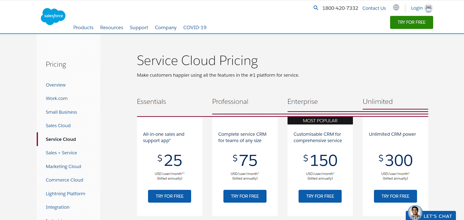 Salesforce Pricing Page