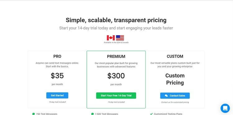 Salesmsg Pricing Page