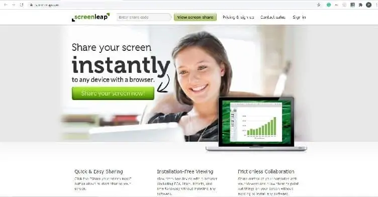 Screenleap الصفحة الرئيسية