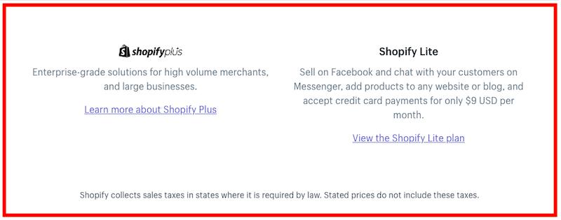 Shopify additional pricing plans: