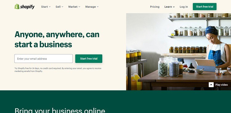 Shopify homepage