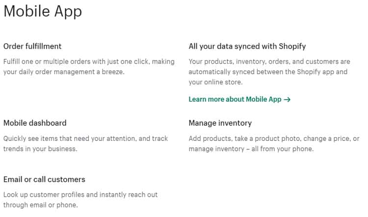 Shopify mobile app features