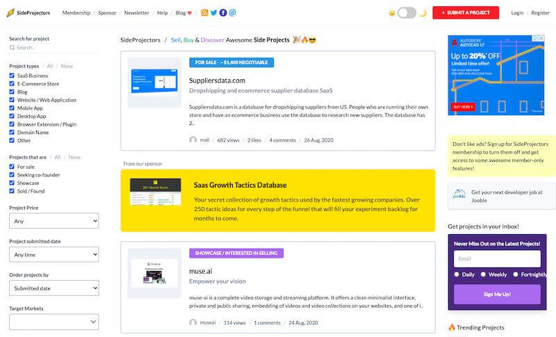 SideProjectors - Buy and Sell Online Businesses