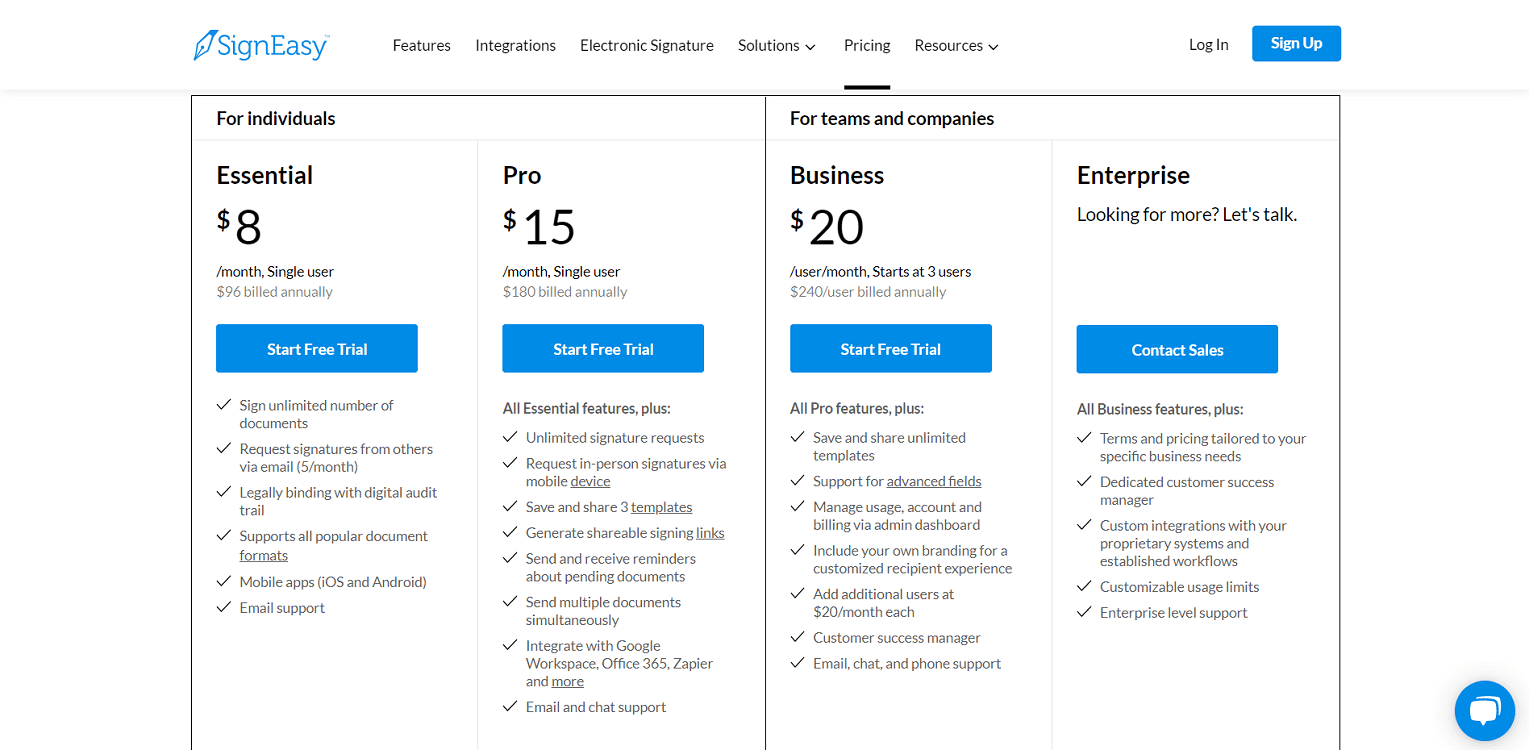 SignEasy Pricing Page