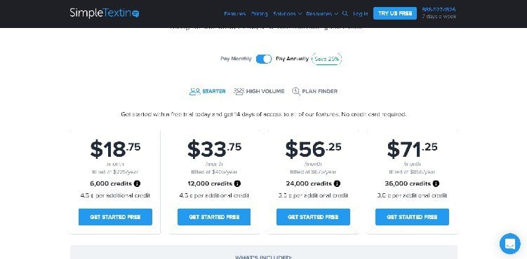 SimpleTexting Pricing Page