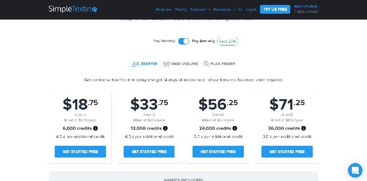 SimpleTexting Pricing Page