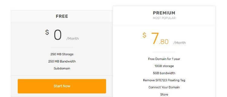 site123 pricing