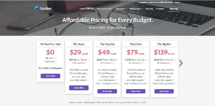 SlickText Pricing Page