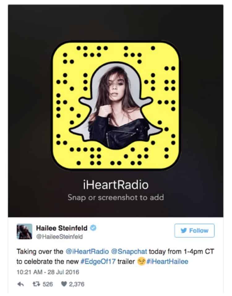 Snapchat Influencer Marketing iHeart Radio Example.