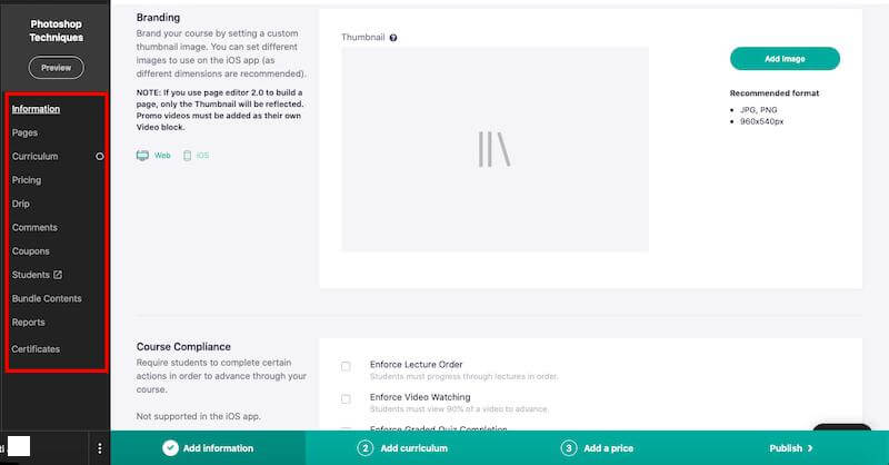 Teachable: course creation option