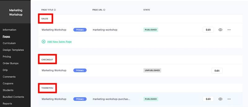 Teachable Course Pages