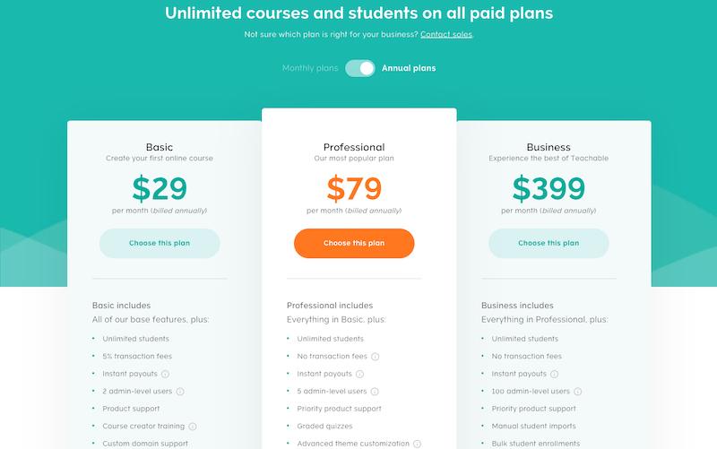 Teachable Pricing Plans