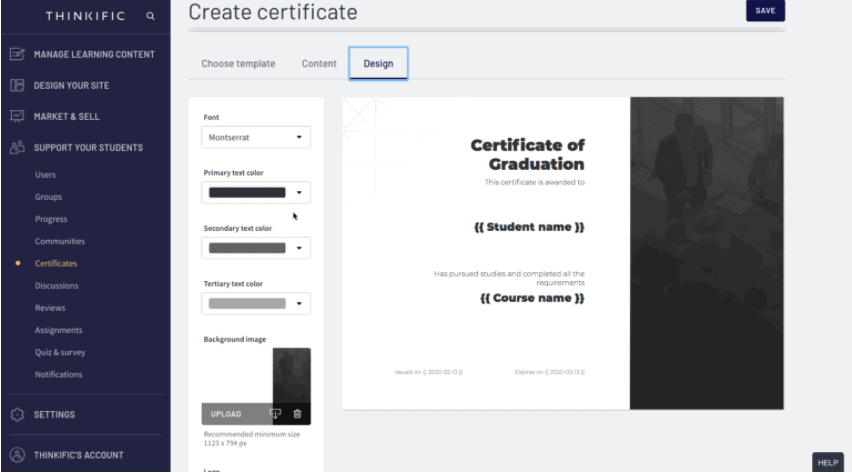 Thinkific Course Completion Certificate