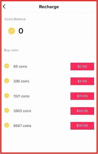 TikTok In-app Coins