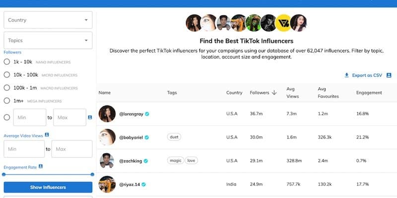 TikTok influencer list