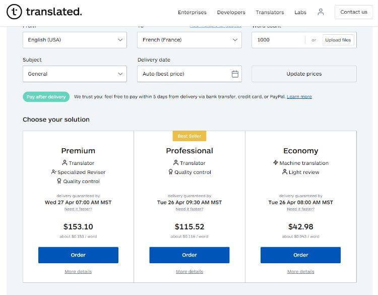 Translated pricing