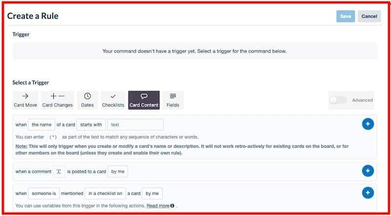 Trello automation triggers