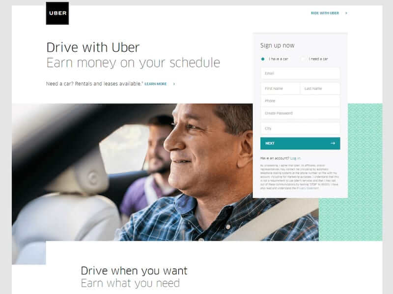 Uber landing page: Amazon Associates