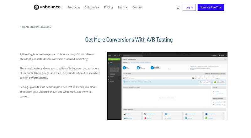 Unbounce A/B testing tool 