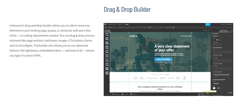 Unbounce drag and drop builder
